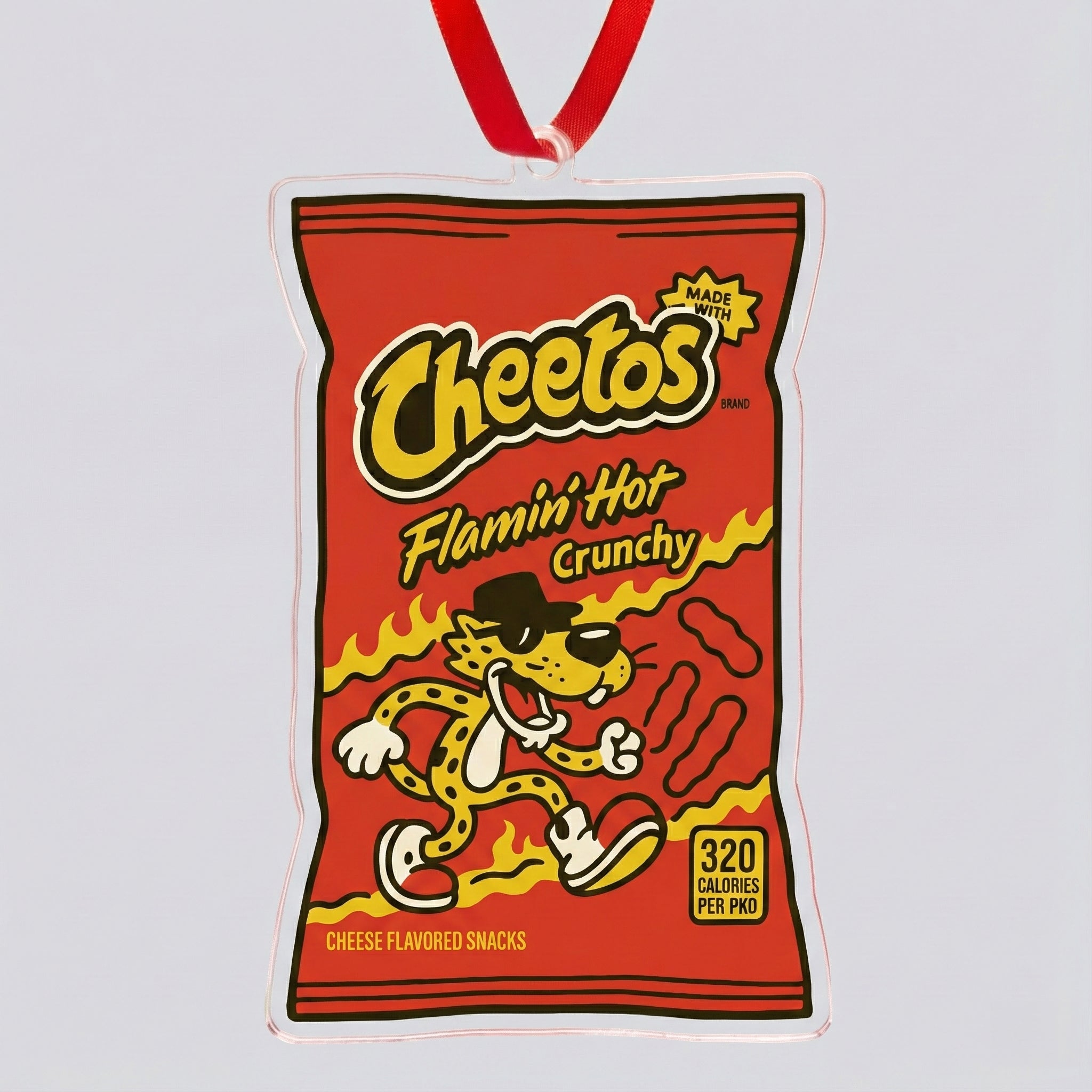 Flamin' Hot Bag Acrylic Ornament – Custom Cut Snack-Themed Holiday Decor